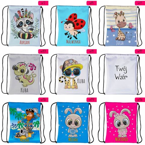 Worek plecak dla dzieci do przedszkola szkoły PERSONALIZOWANY różne wzory na Arena.pl