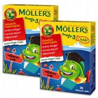 2x Möller's Omega-3 RYBKI malinowe ŻELKI 36szt ODPORNOŚĆ dzieci TRAN wit.D