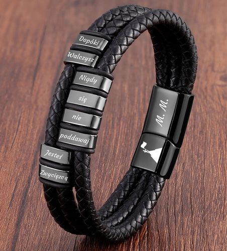 Bransoletka skórzana IMIONA daty z GRAWEREM 316L na Arena.pl