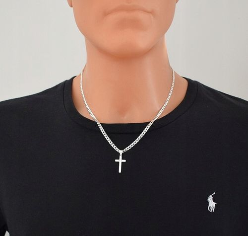 Łańcuszek Męski Srebrny Pancerka 3,80 mm z Krzyżykiem pr 925 Grawer Gratis na Arena.pl