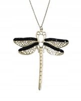 Piękny naszyjnik ze stali chirurgicznej ażurowa Ważka czarne cyrkonie