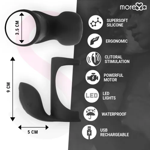 moressa brandon - wibrujący pierścień intymny z ergonomiczną osłoną, czarny na Arena.pl