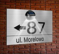 TABLICZKA ADRESOWA oświetlona z lampką numer domu 40x30 SREBRNA aluminiowa