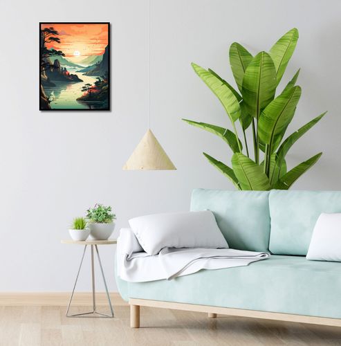 Plakat 40x50cm Zachodzące Słońce nad Spokojnym Jeziorem na Arena.pl