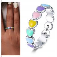 Pierścionek Srebrny z Kolorowymi Serduszkami Srebro 925 Obrączka Rozmiar 12