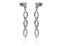 Eleganckie rodowane srebrne wiszące kolczyki pleciony warkocz białe cyrkonie srebro 925 K2843