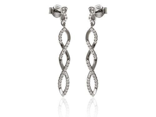 Eleganckie rodowane srebrne wiszące kolczyki pleciony warkocz białe cyrkonie srebro 925 K2843 na Arena.pl
