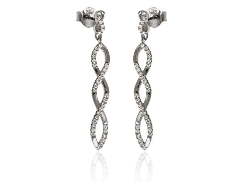 Eleganckie rodowane srebrne wiszące kolczyki pleciony warkocz białe cyrkonie srebro 925 K2843 zdjęcie 1