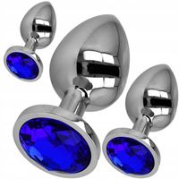 Zestaw 3 Korków Analnych Stalowych Plug S M L Granatowy Kryształ