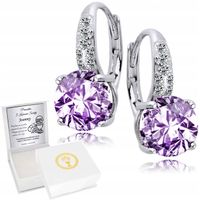 Srebrne Kolczyki 925 Fiolet Ametyst Angielskie Zapięcia Komunia Grawer