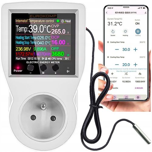 Termostat Gniazdkowy 3600W regulator WiFi + Licznik 16A WATOMIERZ TUYA na Arena.pl