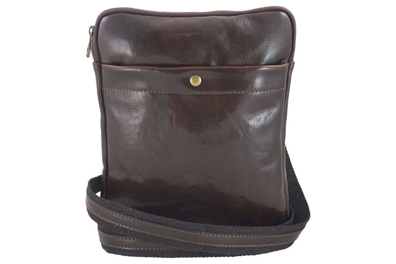 Modna męska torba skórzana z regulowanym paskiem - Brązowa ciemna zdjęcie 1