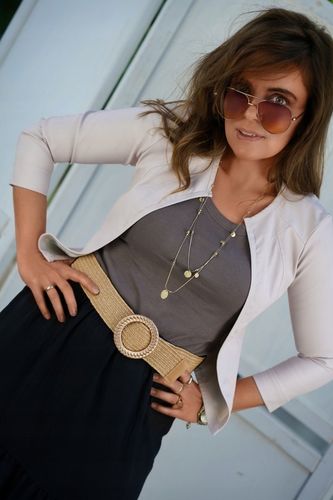 RAMONESKA NARZUTKA ŻAKIET EKO SKÓRA BEŻOWY M na Arena.pl