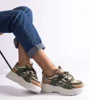 Zielono-beżowe sneakersy damskie Alva 40