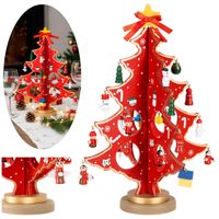 Choinka drewniana świąteczna 29 cm z figurkami dekoracja bożonarodzeniowa czerwona