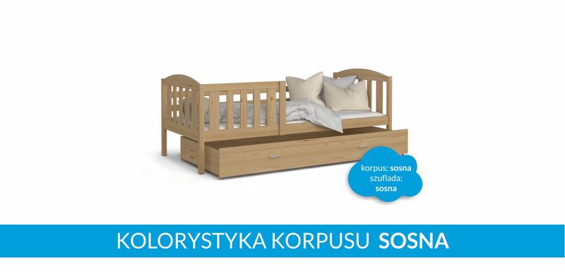 Łóżko dla dzieci KUBUŚ P 160x80 szuflada + materac - drewniane na Arena.pl