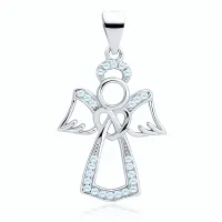 RODOWANY SREBRNY WISIOR ANIOŁEK ANGEL CYRKONIA BŁĘKITNE CYRKONIE SREBRO 925