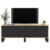 Komoda RTV, NORD, rama, 150x35x53 cm, dąb wotan, czarny, mat | TYLETEGOTU