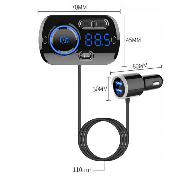 TRANSMITER BLUETOOTH FM SAMOCHODOWY 2X SZYBKA ŁADOWARKA USB-C AUX zdjęcie 6