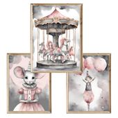 Zestaw trzech plakatów dla dzieci Pink Circus