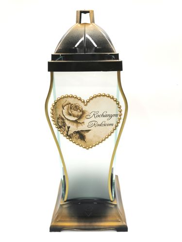 Znicz artystyczny kapliczka Kochanym Rodzicom 39CM LAMPION SERCE ZŁOTE na Arena.pl