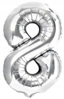 balon foliowy na urodziny przyjęcie bal cyfra 8 wielki srebrny 80cm party
