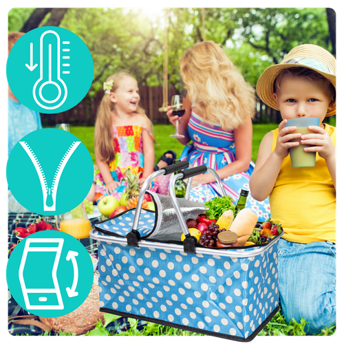 Kosz Na Plaże Piknik Biwak Termiczny Duży 30 Litrów Błękitny W Kropki na Arena.pl