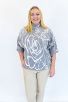 Oversizowy Półgolf Damski w Kwiatowy Wzór Popielaty UNI