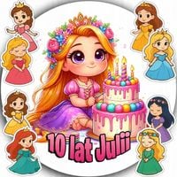 OPŁATEK NA TORT 20CM - KSIĘŻNICZKA DEKORACJA URODZINOWA + IMIĘ 15CM 18CM