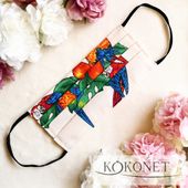 MASKA BAWEŁNIANA papugi KOLOROWA DWUWARSTWOWA cudo