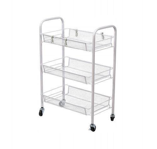 Metalowy wózek wielofunkcyjny 3-poziomowy z kółkami biały regał szafka na Arena.pl