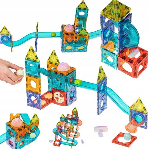 KLOCKI MAGNETYCZNE ŚWIECĄCE STEM 75 ELEMENTÓW TOR KULKOWY LED3+ MAGNA TILES na Arena.pl