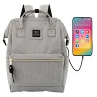 plecak damski szary pojemny z usb i kieszenią na laptopa - himawari