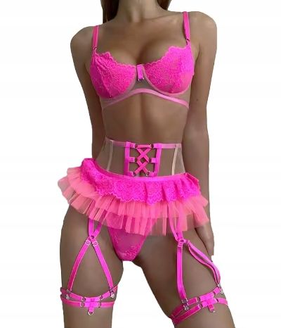 KOMPLET Bielizny Damskiej STANIK Sukienka PASY STRINGI TURKUSOWY S na Arena.pl