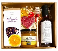 KOSZ BOX PREZENTOWY PREZENT MIÓD HERBATA CZEKOLADA SERCE