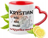 Dla Krystiana Kubek Czerwony Z Uszkiem W Kształcie Serca Na Prezent
