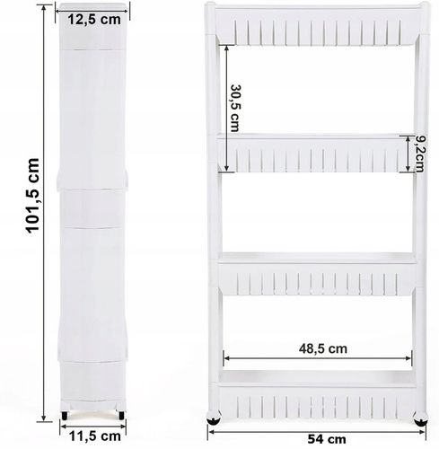 SZAFKA DO KUCHNI ŁAZIENKI MOBILNA NA KÓŁKACH BIAŁA WĄSKI REGAŁ 4 POZIOMY na Arena.pl