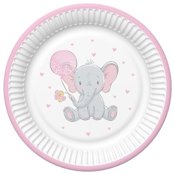 Talerzyki papierowe słonik różowy baby shower dla dziewczynki duże 23 cm 8 szt. zdjęcie 1