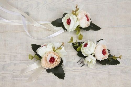 Kotylion na rękę stylowy kamelia KREMOWY ślub bal na Arena.pl