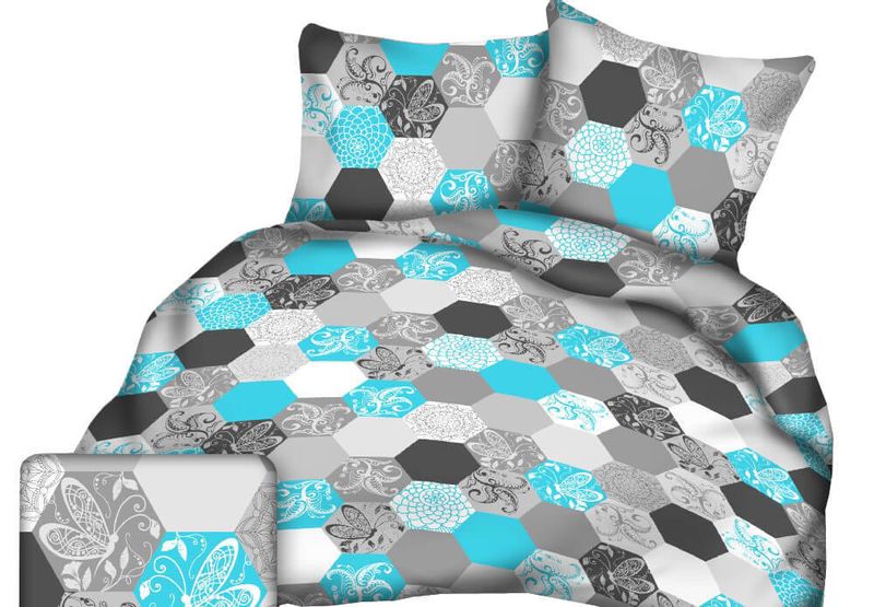 Pościel z kory I 160x200 wzór turkusowo-szare sześciokąty zdjęcie 1