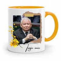 Kubek Żółty Prezent Prezesa Jarosław Kaczyński Pis Z Nadrukiem Ze Zdjęciem