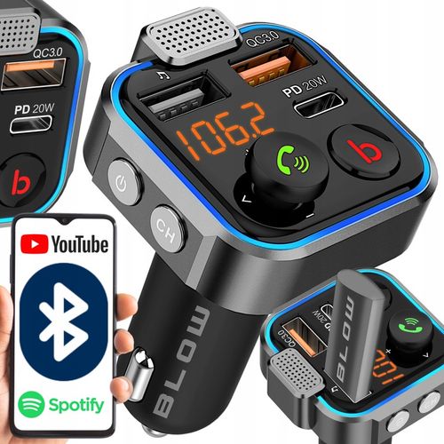 TRANSMITER BLUETOOTH 5.0 FM ŁADOWARKA USB PD 20W QC 3.0 BASS MOCNY MIKROFON na Arena.pl