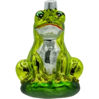 Bombka choinkowa szklana: Żaba na liściu: błyszcząca
