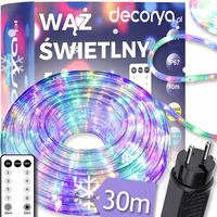 WĄŻ LED ŚWIETLNY ZEWNĘTRZNY LAMPKI WIELOKOLOROWY RGB FLASH TIMER 230V 30m