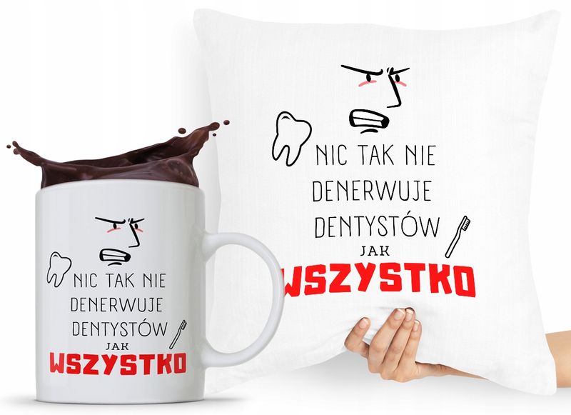 Zestaw Poduszka + Kubek Dla Dentysty Stomatologa Z Nadrukiem Ze Zdjęciem zdjęcie 1
