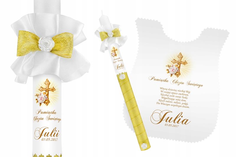 Szatka i świeca do CHRZTU biała IMIĘ DATA WZORY zdjęcie 3
