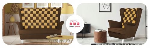 Zestaw uszak CAROL DUO sofa fotele pufy żółty miodowy - brąz na Arena.pl