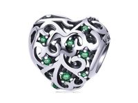 Rodowany srebrny charms pandora serce serduszko heart szmaragdowe cyrkonie srebro 925 BEAD080