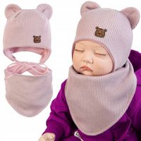 Komplet podwójny CZAPKA dziewczęca WIĄZANA + APASZKA wiosna jesień 48-50