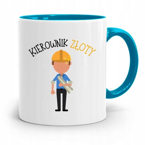 Kubek Błękitny Dla Budowlańca Kierownik Złoty Z Nadrukiem Ze Zdjęciem na Arena.pl